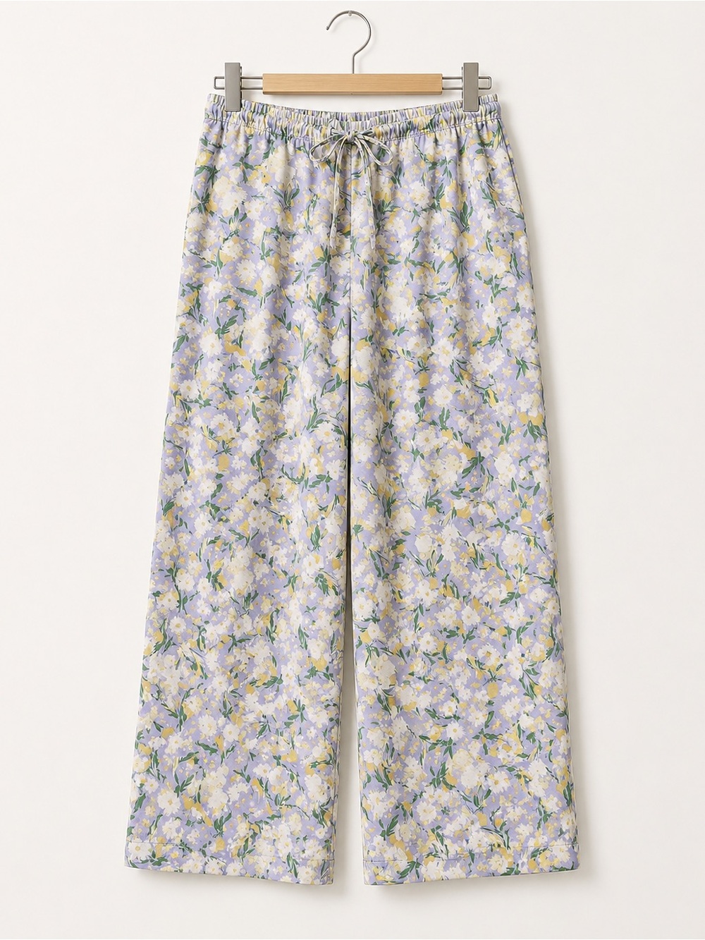 UNIQLO Women’s M Floral Wide Leg Pants Elastic Waist Drawstring Lavender